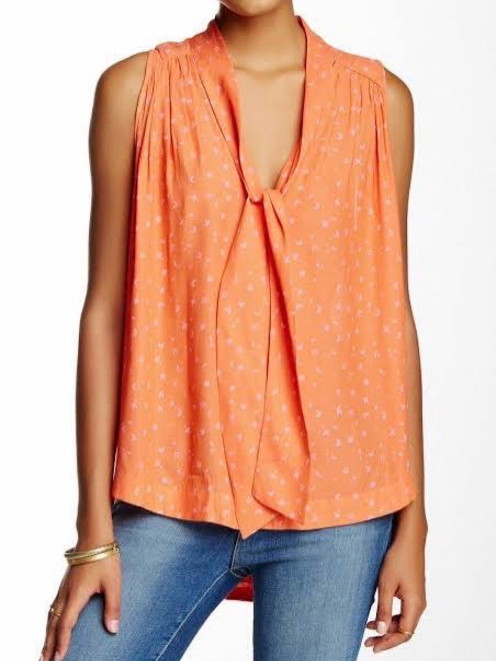 Free People Sleeveless Printed Tie Front Shirt